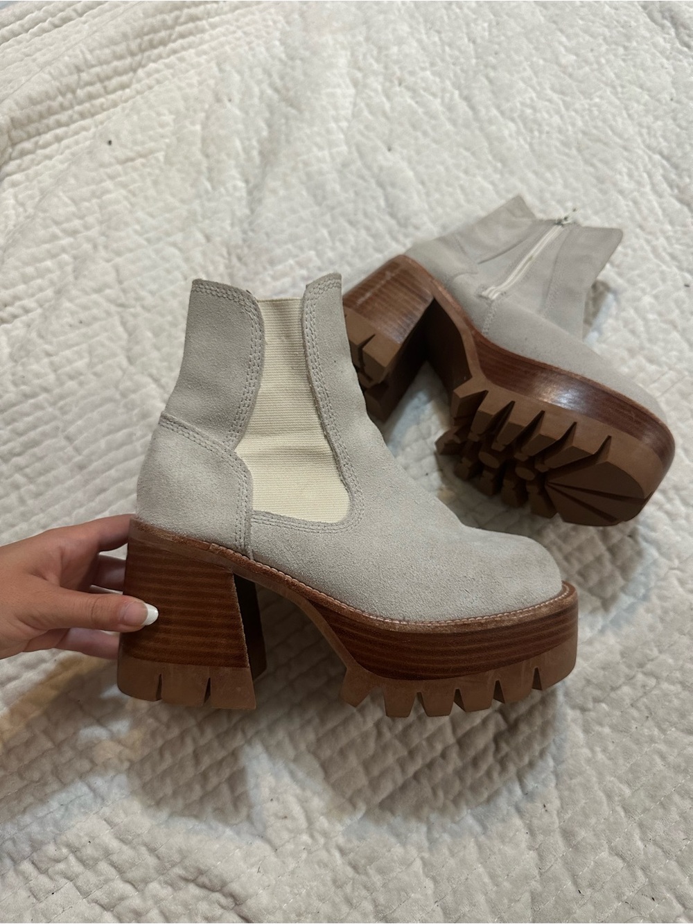 Jeffrey Campbell Light Gray Suede Chunky Chelsea Boot